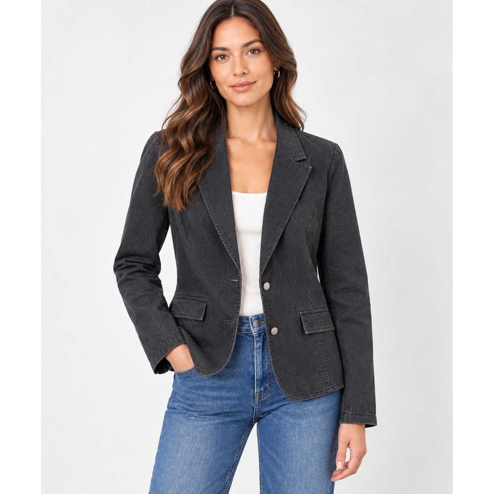 For Joseph Denim Blazer‎ Jacket Washed Black Tailored Y2K Old Money Minimalist